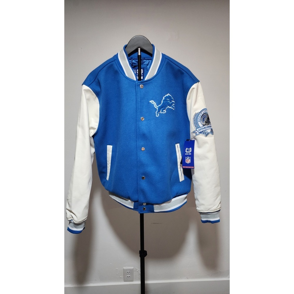 🔥🔥🔥 DEAL!!!!! Med NWT Detroit Lions NFL Quilt Lined Faux Wool Varsity Jacket